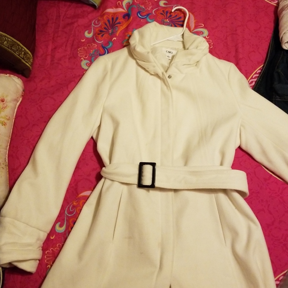 Knee length white winter coat